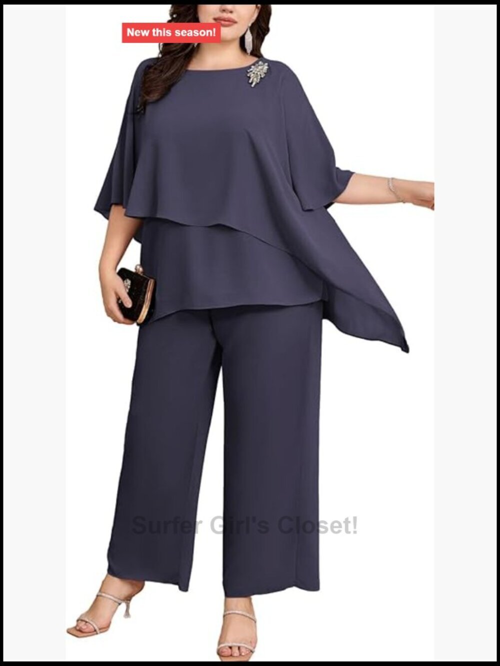 Plus Size Mother of Bride Pant Suit 2 Piece Chiffon Set Ruffle Layers